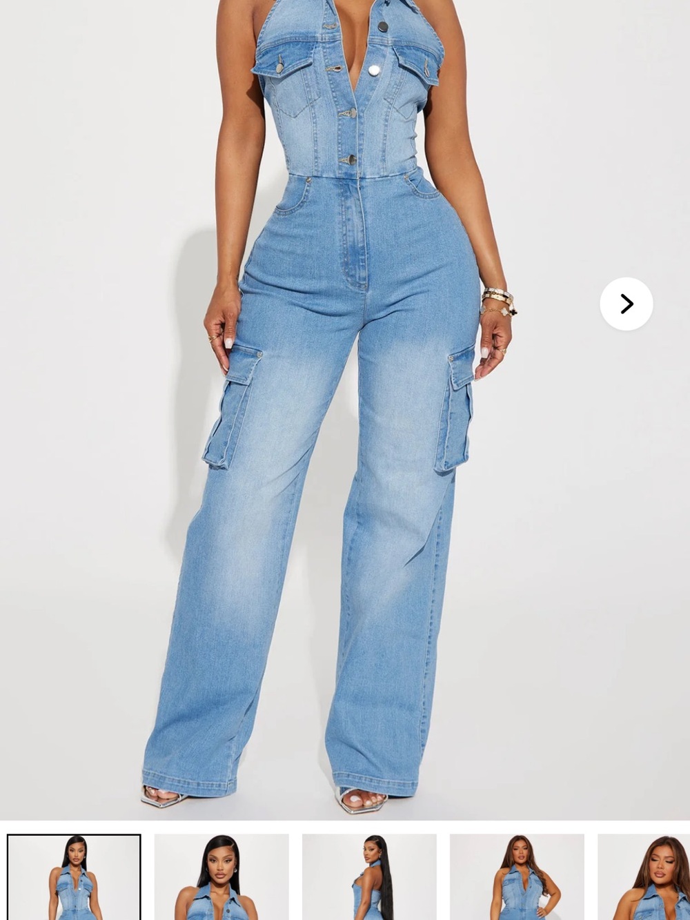 Fashion Nova Denim Cargo Jumpsuit